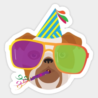Party Bulldog With Party hat and Colorful Sunglasses Sticker
